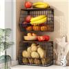 Mefirt Portafrutta 2 Livelli Cesto Frutta da Tavolo, 2 Pezzi Moderno con Coperchio in Legno, Impilabile e Montabile a Parete Cestino Frutta per Conservare Verdure Frutta Snack