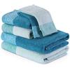 AmeliaHome Set di 6 asciugamani da doccia, asciugamani per ospiti, 100% cotone, 70 x 140 cm, 50 x 90 cm, 30 x 50 cm, bordo azzurro ciano, 500 g/m²