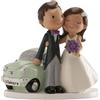 dekora - Sposini per Torta Matrimonio "Sposi con Auto" - 12 cm di Altezza - Cake Topper Matrimonio in Resina - Statuine Sposi per Torta Nuziale - Base Adatta al Contatto Alimentare