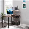 HOMCOM Scrivania angolare con portaoggetti design industriale con libreria a 3 ripiani pannelli truciolari effetto noce metallo nero