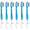 Lilbitty 6 mini spazzolini da viaggio usa e getta, 5 in 1 mini spazzola pre-pasticci+filo interdentale + stuzzicadenti + raschietto per lingua, spazzolino pre-pastificato da viaggio con perla blu