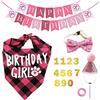 TAFACE Kit di compleanno per cani, cappello, fiocco, bandiera, sciarpa, adesivi numerati, kit festa carino per cane e gatto, riutilizzabile, cani piccoli e medi (rosa)
