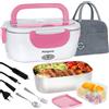 Poligono Scaldavivande Elettrico Portatile con Borsa Termica, Lunch Box 1.5L Portavivande Termico Elettronico Portatile in Acciaio Inox, Porta Pranzo da Ufficio e Auto(55W 220V), Rosa