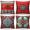 Cheekywares Copricuscini Divano 45x45 Rosso Geometrico Etnico Federa per Cuscini Tappeti Retrò Copricuscino Decorativo Multicolore Cuscini in Lino per Camera da Letto Soggiorno Giardino Esterno Natale Set di 4