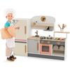 COSTWAY Cucina Giocattolo per Bambini, Set da Cucina in Legno con Cappa Aspirante e Frigorifero Realistici, con Utensili da Cucina in Legno, per Bambini 3+ Anni