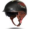 BOSERMEM Casco Moto Adulto, Casco Semi Aperto Con Visiera. Casco Per Scooter Atv Casco, Casco Di Sicurezza Certificato ECE(Nero Opaco Fortunato, XL 61-62cm)