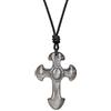 COAI Ciondolo Croce in Ossidiana Argento, Collana Pendente Unisex Regolabile in Pietre Naturali