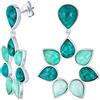 Bling Jewelry Elegante Dichiarazione Gemma Naturale Verde Acqua Blu Apatite E Brasile Amazonite Medaglione Di Petali Floreali Orecchini A Goccia Per Le Donne Rodio Placcato In Ottone