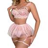 Maeau Lingerie Set di biancheria intima sexy da donna Set trasparente Babydoll Lingerie Set pizzo push up reggiseno mini gonna a rete Sheer Slip donna pizzo lingerie da sposa set S-XXL, A1rosa, M