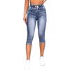 TERAZUNO Jeans Capri da Donna Skinny Fit Elastico in Vita Casual Estivo con Coulisse Moda Tempo Libero Retrò Eleganti Jeans Lavati Pantaloncini Spiaggia Viaggio Al Ginocchio con Vita Alta(Blue,M)