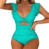 Generico Costume Donna Intero Nero Interi Da Donna Costume da bagno da donna a vita alta con scollo a V, costume da bagno intero con volant e volant Costumi Interi Pancia Piatta Intero (Mint Green, L)