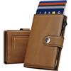 YESIIW Porta Carte Uomo per 7 Cartes, 2 Finestra ID & 15+ Banconate Portafoglio Slim con RFID Portacarte Slim con Bottone, Portatessere Porta Carte di Credito(Marrone, Portamonete Magnetico)