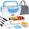 Poligono Scaldavivande Elettrico Portatile con Borsa Termica, Lunch Box 1.5L Portavivande Termico Elettronico Portatile in Acciaio Inox, Porta Pranzo da Ufficio e Auto(55W 220V), Blu