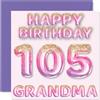 Stuff4 Biglietto di auguri per il 105° compleanno della nonna, con palloncini glitterati rosa e viola, biglietti di auguri per la nonna di 105 anni da nipote, 145 mm x 145 mm
