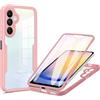 HAOYE Cover per Samsung Galaxy A55 5G con Proteggi Schermo, Trasparente Custodia 360 Gradi Silicone TPU e PC Doppio Strato Protettiva Case Bumper. Rosa