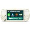 NVGOTEV Android 14 Wireless Carplay Autoradio per Fiat 500 2007-2015 con 7 pollici IPS Touchscreen, supporto GPS Navi WiFi Bluetooth4.0 FM RDS SWC DAB+Android Auto Cream 2GB+32GB