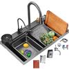 SZKTHD Lavello Da Cucina Multifunzionale Lavello In Acciaio Inox 304 Nero/Bianco/Oro Lavello A Vasca Singola Rubinetto A Cascata Accessori Completi (Black, 80x45cm)