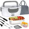Poligono Scaldavivande Elettrico Portatile con Borsa Termica, Lunch Box 1.5L Portavivande Termico Elettronico Portatile in Acciaio Inox, Porta Pranzo da Ufficio e Auto(55W 220V), Grigio