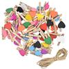 emperoch 50 Pezzi Mollette Legno Colorate, Mini Clip a Forma di Cuore per Foto, Mollettine Decorative Con 10M Spago di Iuta, per Biglietti Scrapbooking