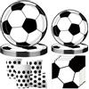 OMZSXK 50 pezzi Stoviglie da calcio Stoviglie da festa per 10 invitati,calcio Piatti per feste di compleanno stoviglie,Calcio bianco e nero Piatti di carta bicchieri tovaglioli