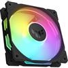 ASUS TUF GAMING TR120 FAN ARGB REVERSE BLACK Ventola Case a Pale Invertite, Spessore 28 mm, Pressione Statica 3,3 mm H2O con Flusso d'aria Elevato, Design Doppio Strato 16 LED RGB, 1 pezzo, Nero