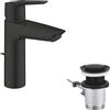GROHE Start QuickFix Miscelatore Monocomando per Lavabo con Scarico a Saltarello Wet (Taglia M 192 mm, Risparmio Idrico, Facile da Montare con GROHE QuickTool), Nero Opaco, 234552432