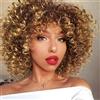PORSMEER Parrucca afro riccia, capelli sintetici naturali biondi con frangia per donna, lunghezza alle spalle, parrucca bob voluminosa per donne nere, 35 cm