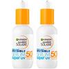 Garnier Ambre Solaire Invisible Serum Super UV Siero Viso SPF 50+ Protezione Solare Molto Alta UVA UVB Formula con Ceramide ad Azione Protettiva contro Inquinamento Urbano - 2 Flaconi da 30ml
