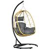 Outsunny Poltrona Sospesa 150kg max con Cesto Pieghevole e Cuscini, Poltrona da Giardino in Acciaio e Rattan PE, 102x102x195 cm, Nera Grigia e Beige