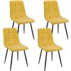 WAFTING Set di 4 Sedie da Pranzo, Sedie Imbottite con Schienale Alto, Sedie da Cucina a Motivo a Quadri con Base in Metallo per Sala da Pranzo, Soggiorno, Cucina e Reception, Giallo