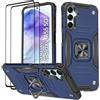 KANSi Cover per Samsung Galaxy A55 5G, Vetro Temperato [2 Pack] Custodie Silicone TPU 360° Rotante Anello Magnetica Anello Ring Supporto Bumper - Blu