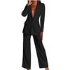 EMATOP Tuta lunga da donna, 2 pezzi, da lavoro, casual, a maniche lunghe, elegante, tinta unita, blazer e pantaloni, sexy, per il tempo libero, con tasche, giallo., M
