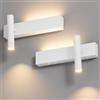 Klighten 2X Led Applique da parete Interno, 3000K Luce da parete Con 2 interruttore, 3W+3W Lampada da Parete 2 Flames, Faretto Rotondo 330°/60°Orientabile, Alluminio, Soggiorno, Luce calda, Bianco