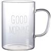 Soulnioi Bicchiere alto da caffè in vetro trasparente con manico, per caffè, birra, latte, tè, acqua (Good Moring-White)