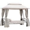 Outsunny Dondolo 3 Posti e Lettino Singolo Copertura a Gazebo con Zanzariera e Cuscini 256x172x248cm Crema