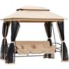 Outsunny Dondolo 3 Posti e Lettino Singolo Copertura a Gazebo con Zanzariera e Cuscini 256x172x248cm Beige