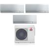 MITSUBISHI ELECTRIC Climatizzatore Condizionatore Mitsubishi Electric Trial Split Inverter serie KIRIGAMINE ZEN SILVER MSZ-EF 12+15+15 con MXZ-3F68VF R-32 Wi-Fi Integrato Colore Argento 12000+15000+15000