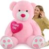MorisMos Orso Peluche Gigante 150cm con Cuore, I Love You Rosa Orsacchiotto Peluche Grande XXL Morbido, Orsetto Carini Regali San Valentino per Lei Ragazze Bambini Fidanzata Donna