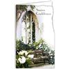 Afie 14-630 Carta Sincere condoglianze con busta bianca - Panca del Souvenir davanti a una chiesa cristiana Fiori Bianchi Arums Giardino Cimitero I nostri pensieri vi accompagnano - Made in Europe