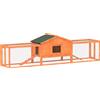 PawHut Conigliera da Esterno con Casetta, Rampe e 2 Recinti in Legno, 309x69.5x87cm, Arancione