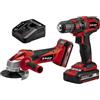 Einhell TC-TK 18 Li Kit Trapano e smerigliatrice (18 V, trapano avvitatore TC-CD 18/35 Li + smerigliatrice angolare TC-AG 18/115 Li, incl. batteria da 1,5 Ah e 3,0 Ah e caricabatteria)