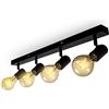 B.K.Licht Lampada da soffitto con 4 faretti orientabili, adatta per 4 lampadine E27 non incluse max 60W, metallo nero, plafoniera per salotto, lampadario stile industriale contemporaneo per camera
