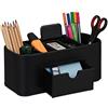 relaxdays Portamatite, Organizer per la Scrivania in Effetto Pelle, 7 Scomparti, H x L x P: 10,5 x 26 x 11,5 cm, Nero