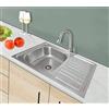 Omeere, Lavello da Cucina Rettangolare, 80 x 50 cm, Acciaio Inox 304, 1 Vasca, Installazione Sottopiano, Inclusi Scarico e Morsetti Premontati