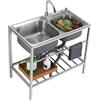 Locuetyn Lavello da cucina a 2 scomparti in acciaio inox, autoportante in acciaio inossidabile 304, doppia vasca, con rubinetto dell'acqua calda fredda, 80 x 43 x 75 cm