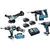 Makita DLX4050TJ Macchine Pack 4 + 3 batteria 18V 5Ah Li-ion + 2 valigetta Makpac