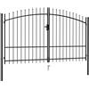 vidaXL Cancello per Recinzione a Doppia Anta con Punte Robusto Durevole Privacy con Serratura e Chiavi Ingresso Pedonale in Acciaio 3x1,75 cm Nero