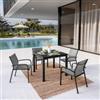 DEGHI Set pranzo tavolo 90x90 cm e 4 sedie con braccioli tondi in alluminio e textilene antracite - Carioca