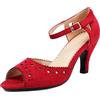 elerhythm Mary Jane Vintage Cinturino alla caviglia Wingtip Peep Toe Brogue Gatsby Heels Retro anni '50 décolleté anni '20 scarpe vittoriane, Colore: rosso, 38 EU
