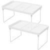 Fhioevt Set di 2 piccoli scaffali da scrivania, impilabili, in plastica, con gambe in metallo, portaspezie per ufficio, bagno, cucina, scaffali, scaffali, organizzazione mensola, colore bianco
